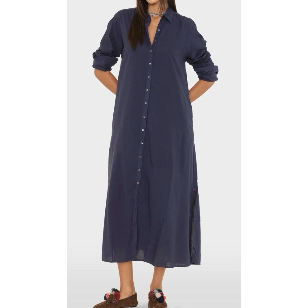 Xirena Boden Tailored Shirtdress Dress Navy Blue Sz XS Oversized Lightweight